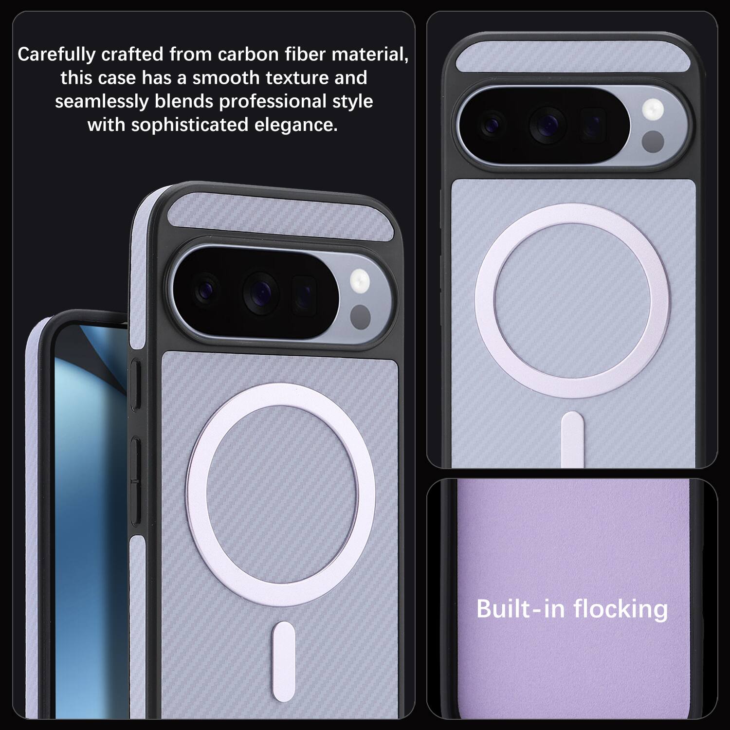 Carefully crafted from carbon fiber material, this case has a smooth texture and seamlessly blends professional style with sophisticated elegance. Built-in flocking