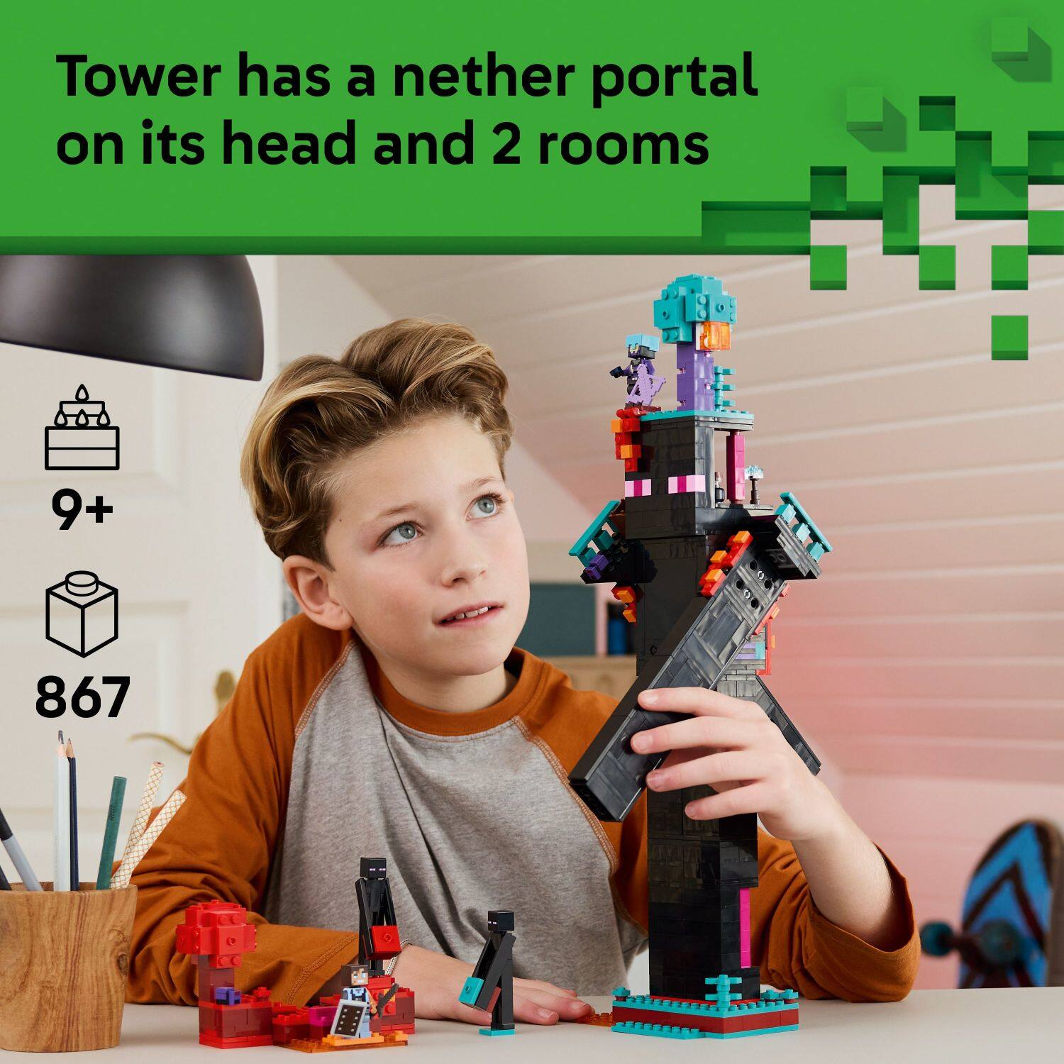Tower has a nether portal on its head and 2 rooms

9+
867