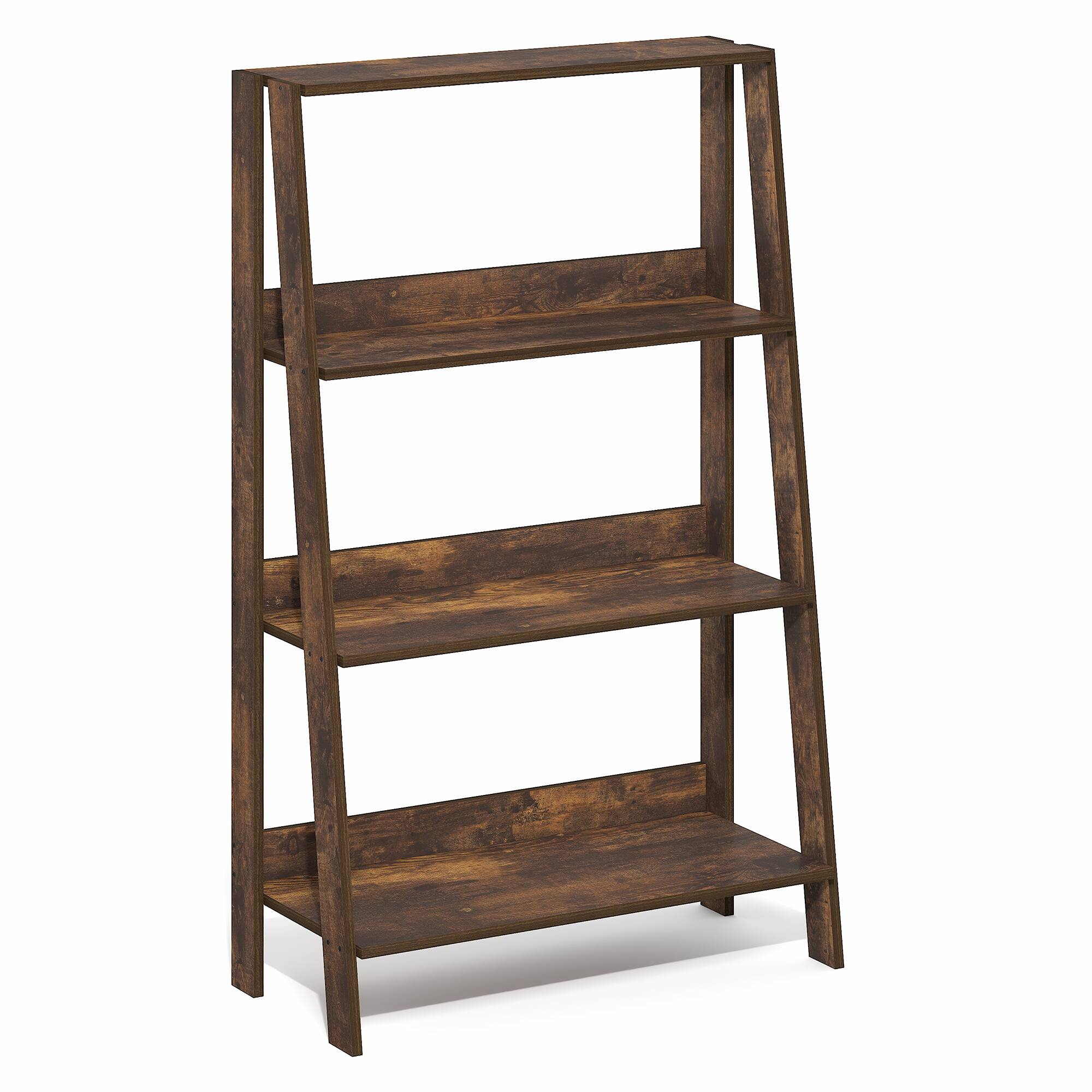 Alt View 5. Furinno - LADDER Shelf, 4-Tier Ladder Book Shelf, Open Frame Design Bookcase, Standing Display Storage Shelves, Storage Rack - Amber Pine.