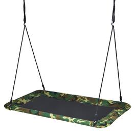 Gymax - 60'' Kids Giant Tree Rectangle Swing 700 lbs w/ Adjustable Hanging Ropes - Camo Green
