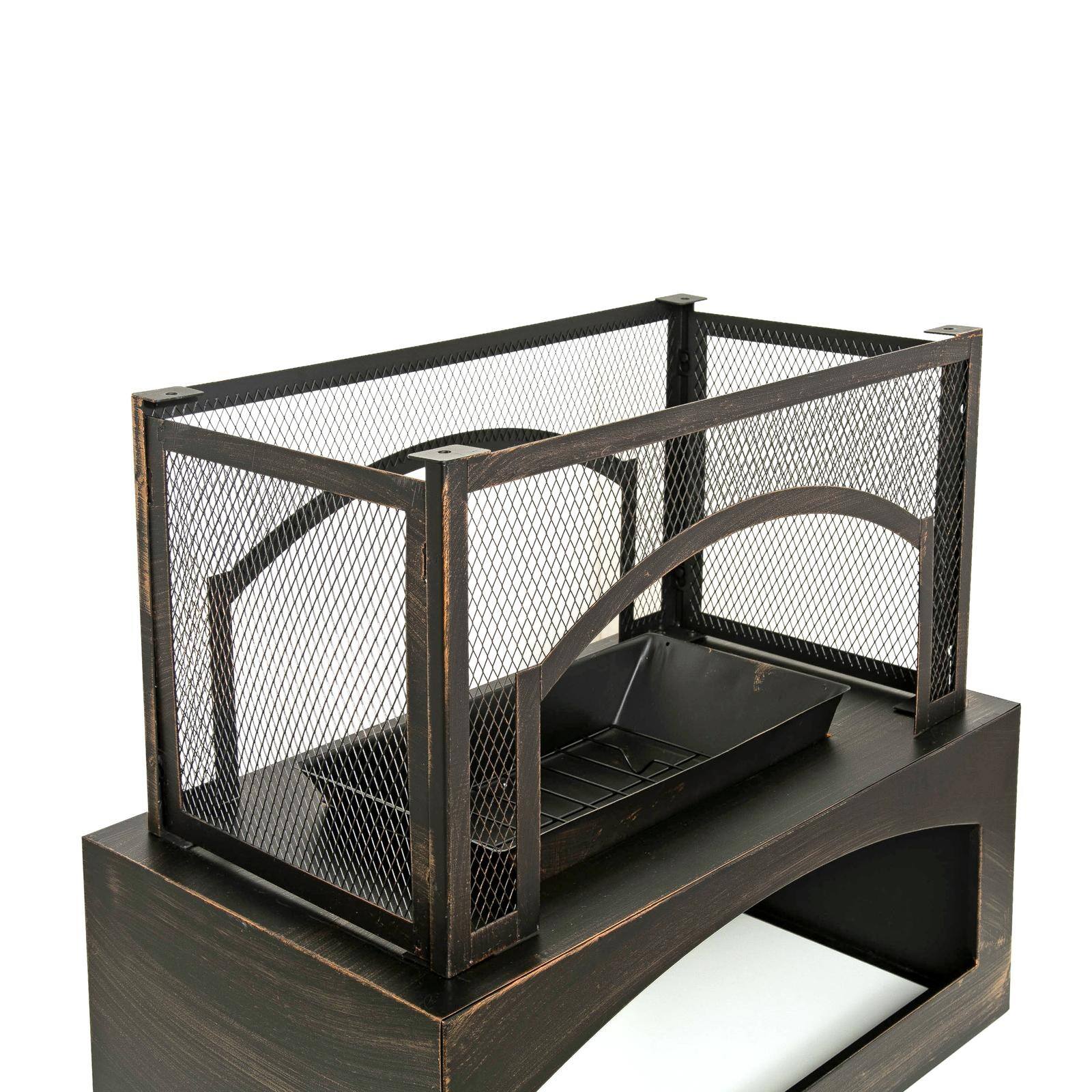 Alt View 2. Spaco - 37" Rectangular Metal Outdoor Fireplace, Built-in Log Storage and Poker for Patio Garden - Antique Brass.