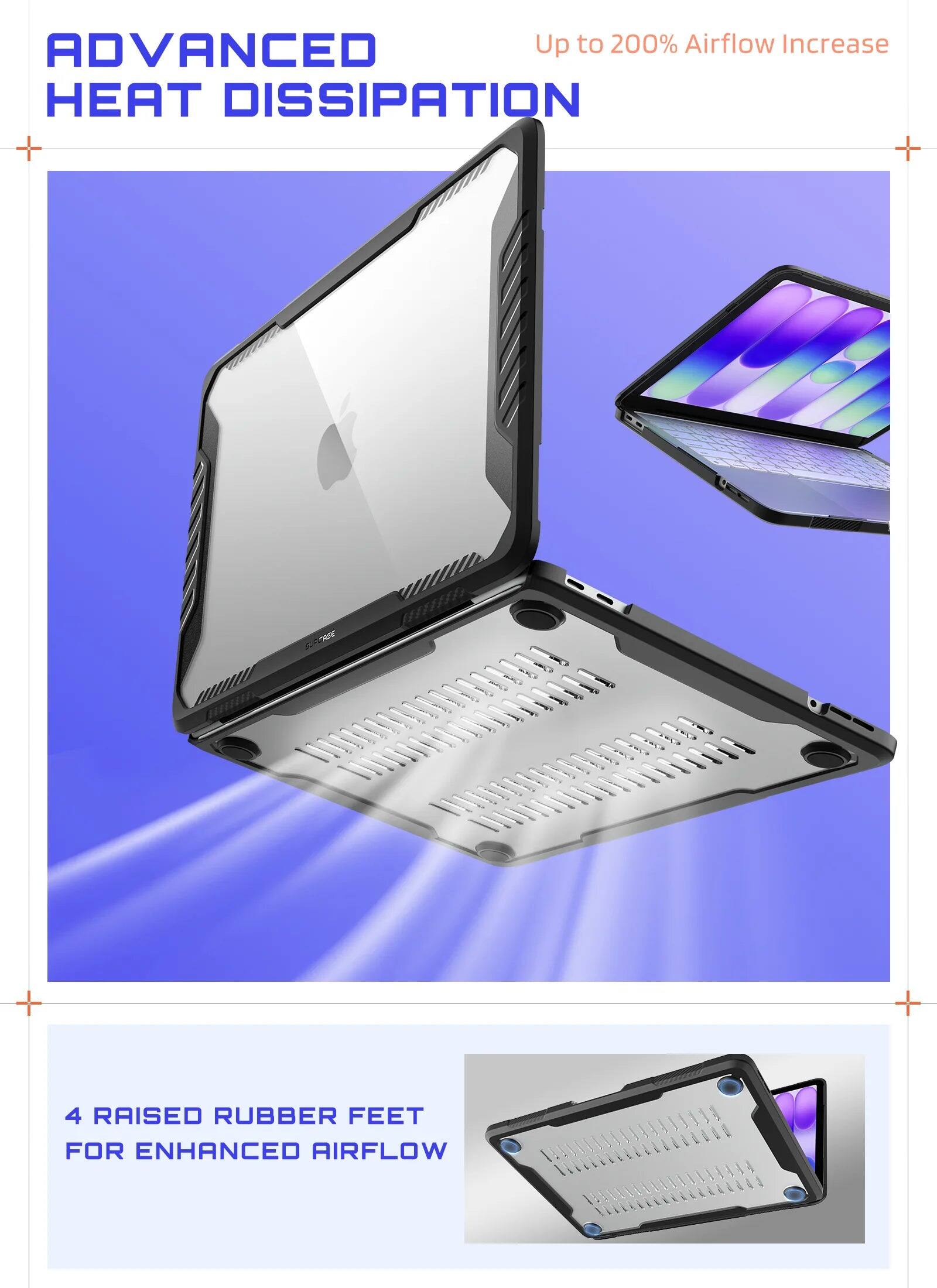 ADVANCED HEAT DISSIPATION  
Up to 200% Airflow Increase  

4 RAISED RUBBER FEET FOR ENHANCED AIRFLOW