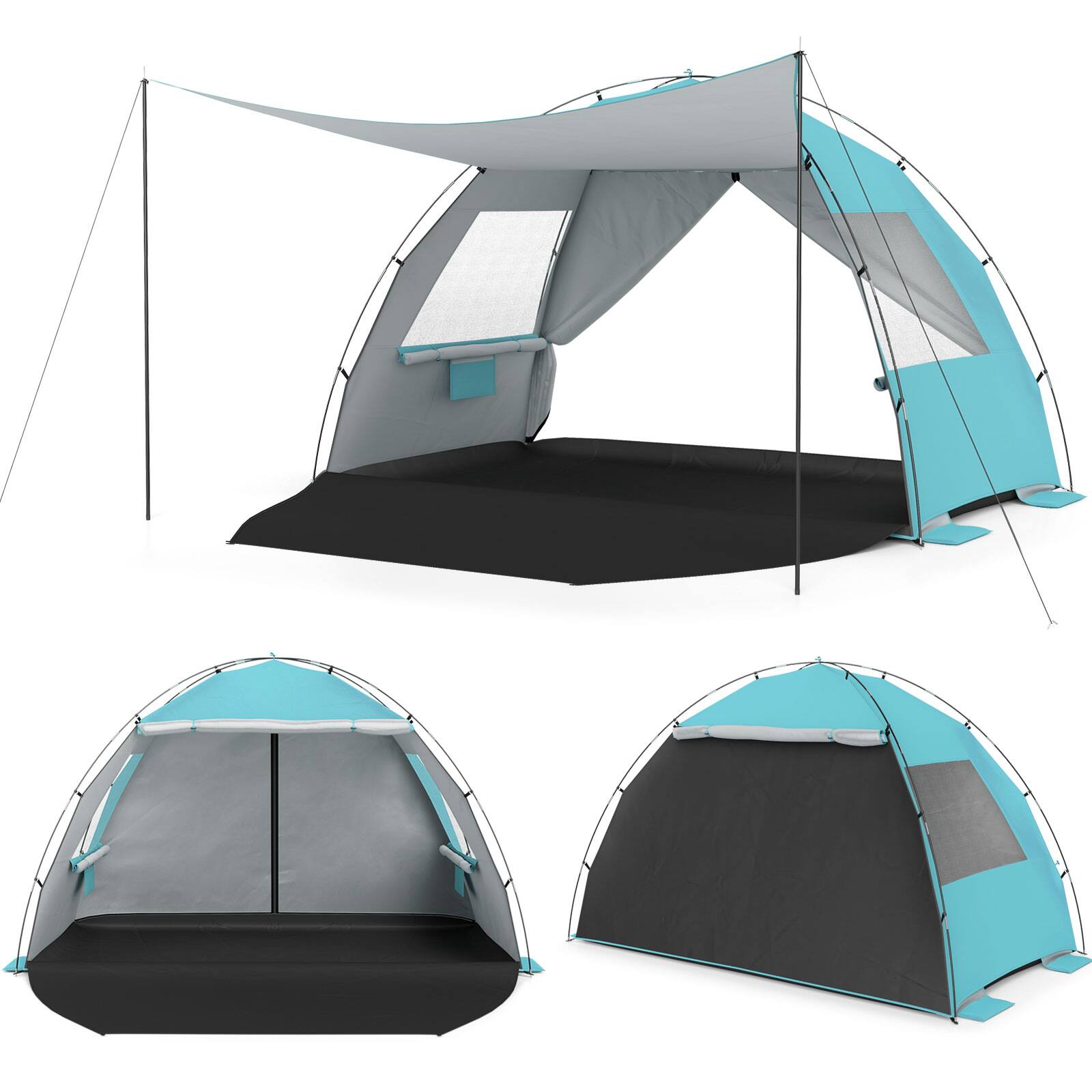 Alt View 9. Gymax - Gymax Beach Tent Sun Shelter w/ Canopy Pop-Up 3-4 Person Easy Setup Extended Floor Blue - Blue.