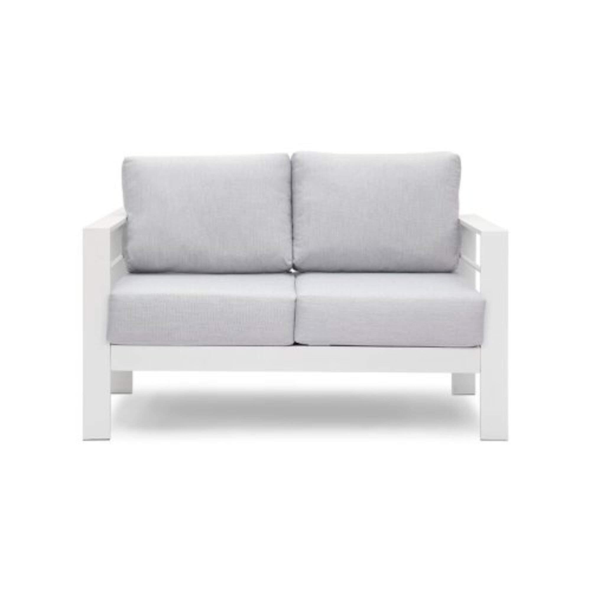 Alt View 4. Mondawe - 50" All-Weather Aluminum Patio Loveseat with Cushions - White+Gray.