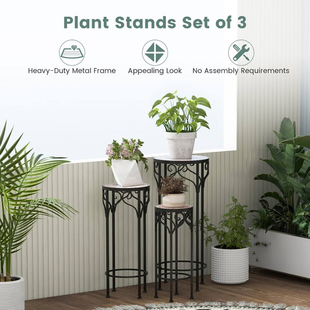 Plant Stands Set of 3

Heavy-Duty Metal Frame  
Appealing Look  
No Assembly Requirements