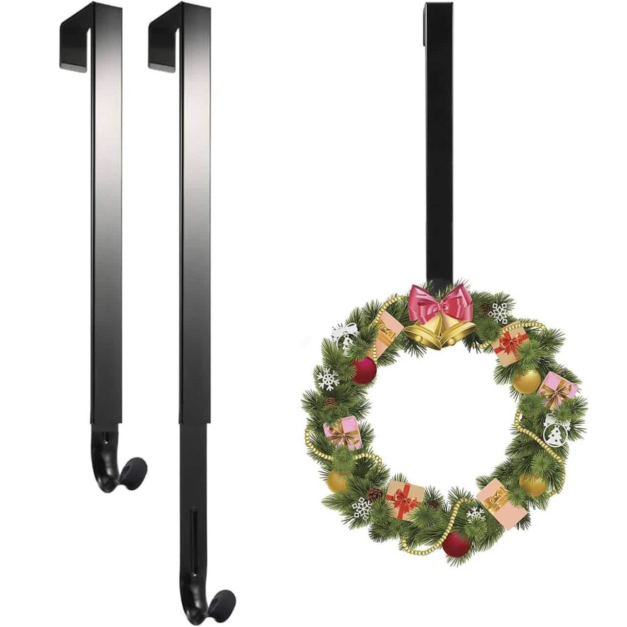 Paradigms Interiors - Wreath Hanger Adjustable Length From 14 To Wreaths Holder Hook Heavy Duty For Front Door Christmas Easter D - Black 2pcs-2