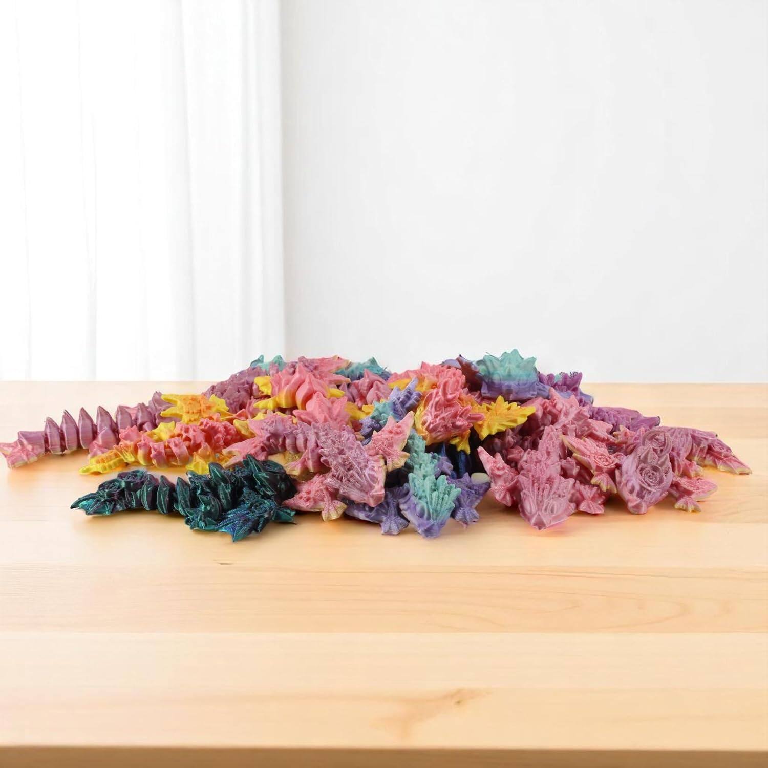 Alt View 3. JuzToys - 3D Printed Dragon Baby Wyverns 10 Pack, 3" Articulated 3D Printed Dragon Desk Toys, Flexible Fidget Dragons by PowerTRC - Multicolored.