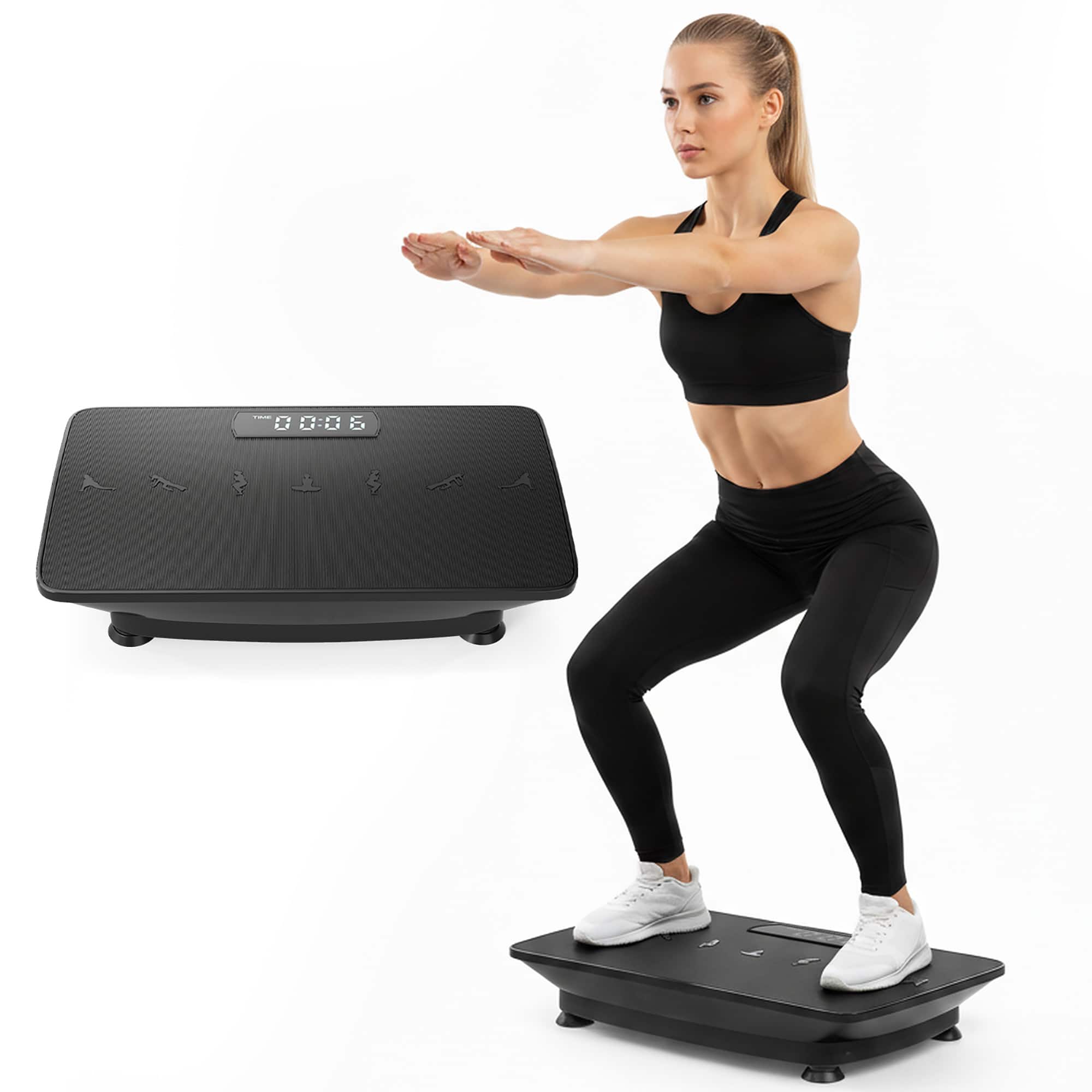 Gymax - Vibration Plate Exercise Machine w/ Gravity Sensor Remote Control Bluetooth - Black