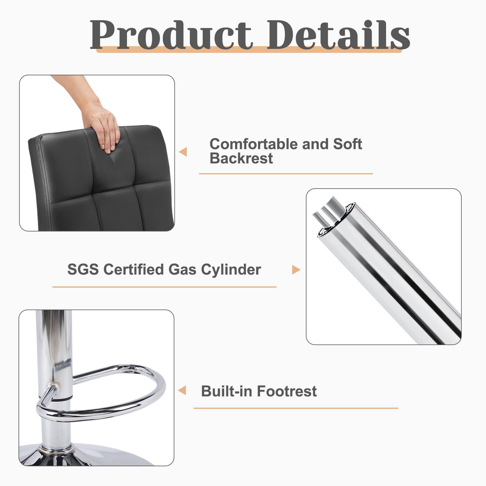 Product Details

- Comfortable and Soft Backrest
- SGS Certified Gas Cylinder
- Built-in Footrest