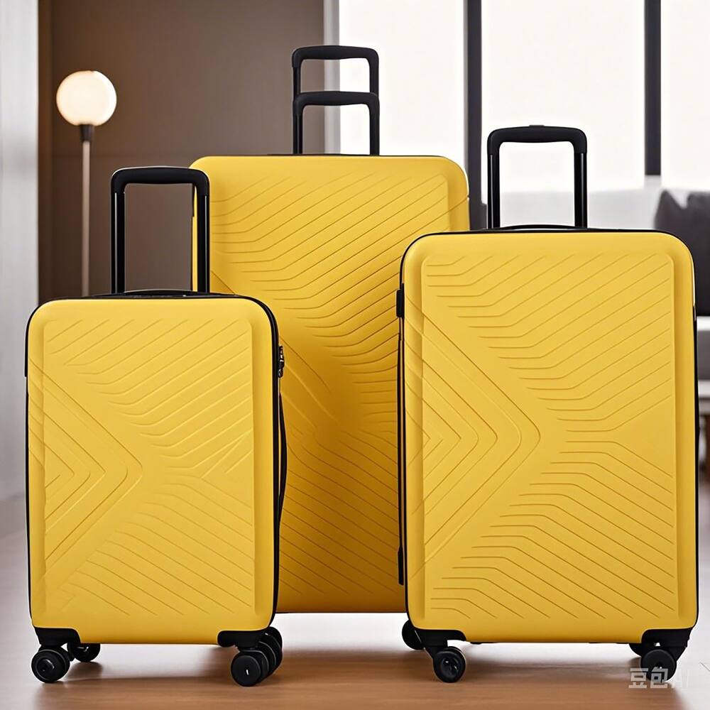Angle. BreeBe - ABS Lightweight 3 Piece Luggage Sets with Spinner Wheels and TSA Lock - Yellow.