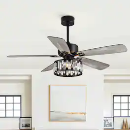 Breezary - 52-In Modern Ceiling Fan with 5 Plywood Blades, DC Motor, 5''/10'' Downrods, 6-Speed Remote Control & Timer - Matte Black