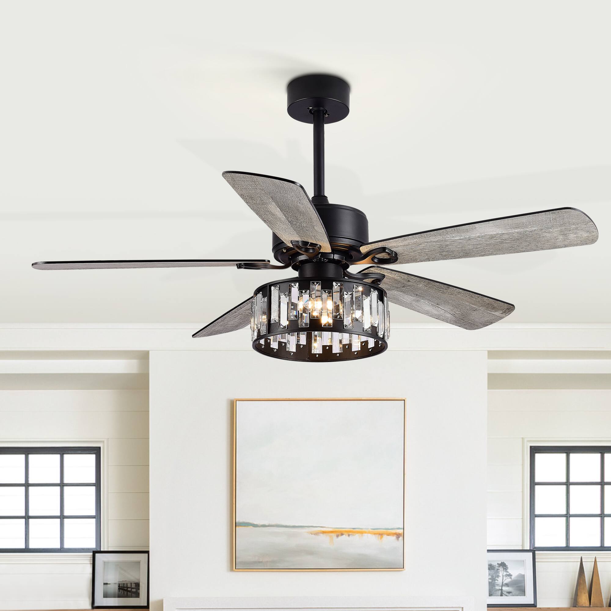 Front. Breezary - 52-In Modern Ceiling Fan with 5 Plywood Blades, DC Motor, 5''/10'' Downrods, 6-Speed Remote Control & Timer - Matte Black.
