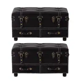 COZAYH - Vintage Storage Bench, Upholstered Wooden Ottoman Chest, Black, Set of 2 - Matte Black