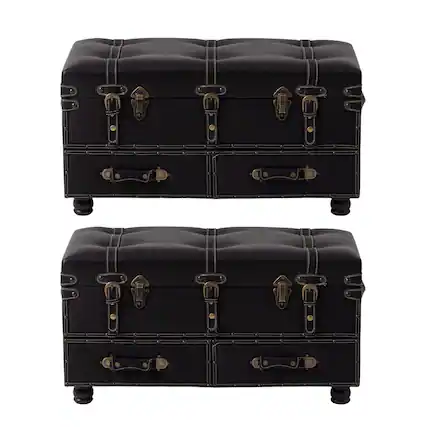Front. COZAYH - COZAYH Vintage Storage Bench, Upholstered Wooden Ottoman Chest, Black, Set of 2 - Matte Black.