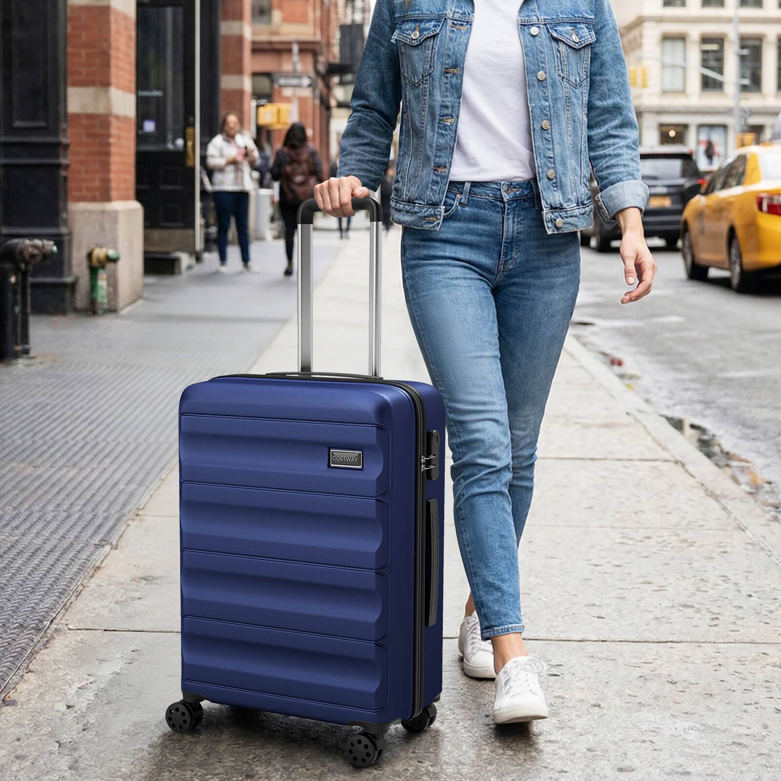 Alt View 3. Costway - Costway 3 PCS Hardside Luggage Set (20/24/28 Inch) with 8-Spinner Wheels, 3-Digital Lock - Navy.