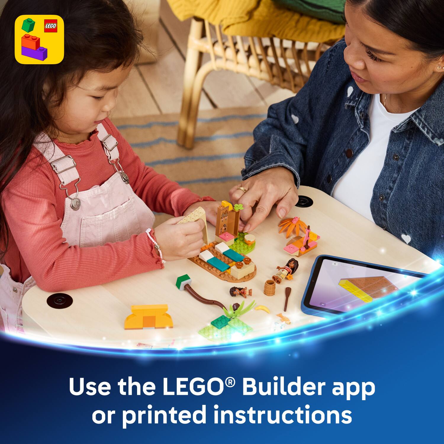 Use the LEGO® Builder app or printed instructions