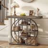 Front. Homcom - Console Table with Storage Shelves, Industrial Sofa Table for Living Room, Hallway - Rustic Oak.