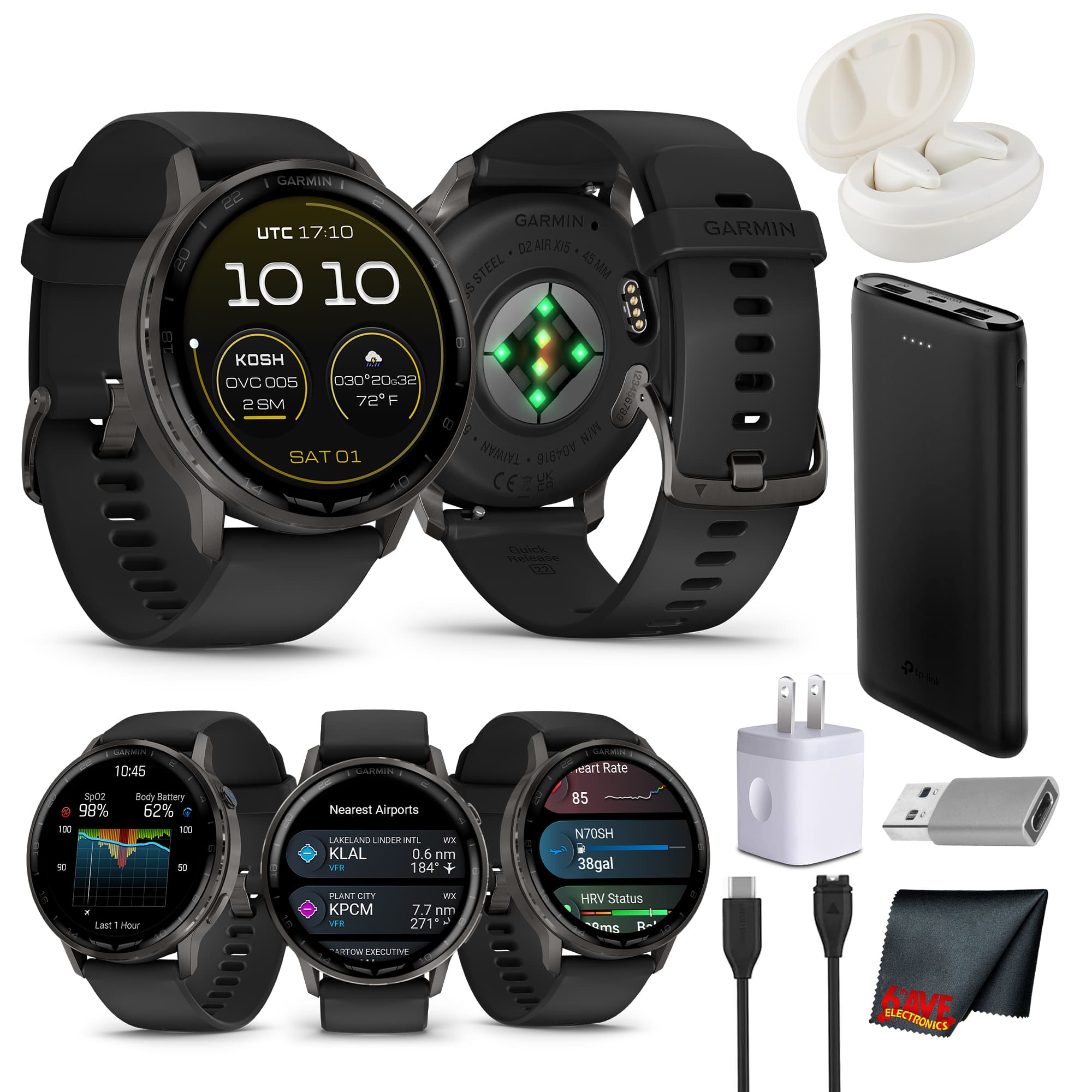 Garmin - D2 Air X15 Aviator Smartwatch - Slate with Black Bundle - Black - (2025)