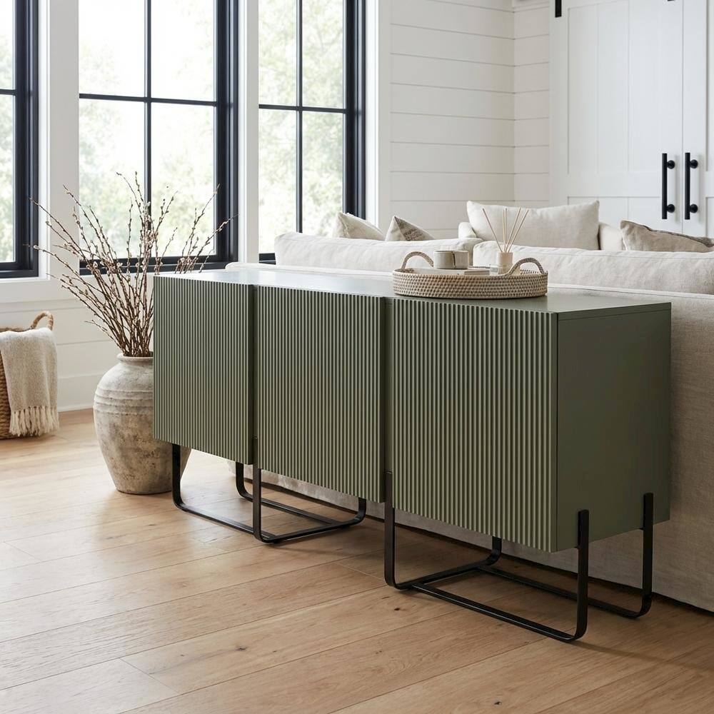 Alt View 1. Starlight Canyon Home - Modern wood TV stand with 3 cabinets for living rooms - Orange.
