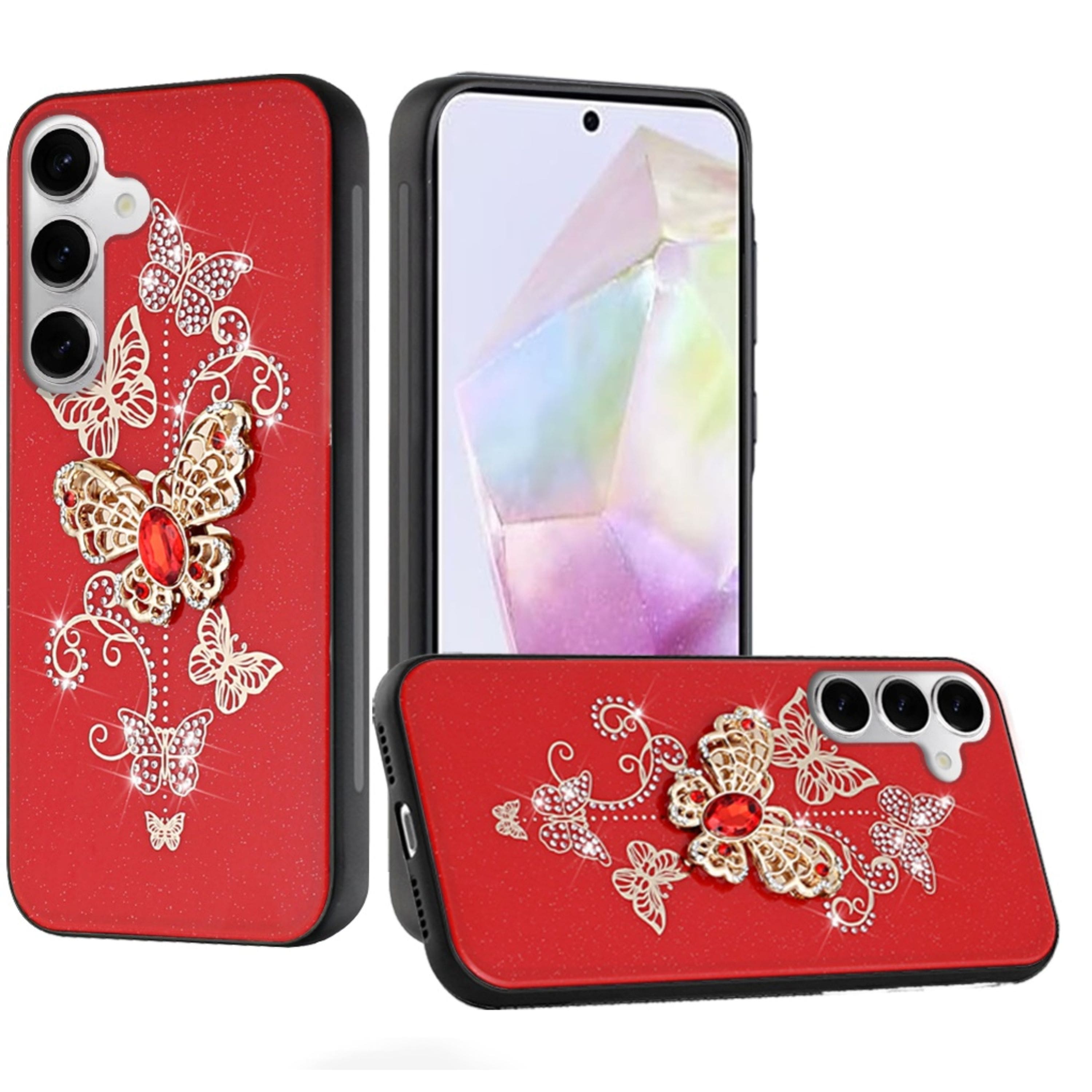 Kitcheniva - Rhinestone Bling Decor Glitter Cover Plus Tempered Glass For Samsung A36/A56 Garden Butterflies - Red price history on PriceWatchPro