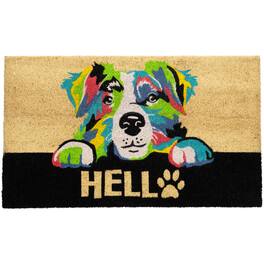 Northlight - Ivory and Black "Hello" Multicolor Dog Outdoor Coir Doormat 18" x 30" - Multi