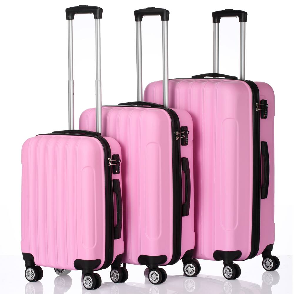 Front. Winado - 20"/24"/28" 3 Piece Trolley Carry On ABS Luggage Lightweight Hardside Suitcase Set Spinner Wheels & TSA Lock for Travel - Pink.