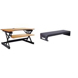 Rocelco - 40" Large Height Adjustable Standing Desk Converter - Dual Monitor Stand BUNDLE - Brown