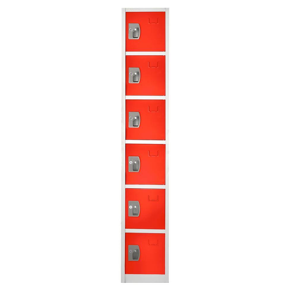Angle. AdirOffice - Storage Locker 629-Series 72" H 6-Tier Steel Key Lock 6-Shelf Locker with Key Lock - Red.