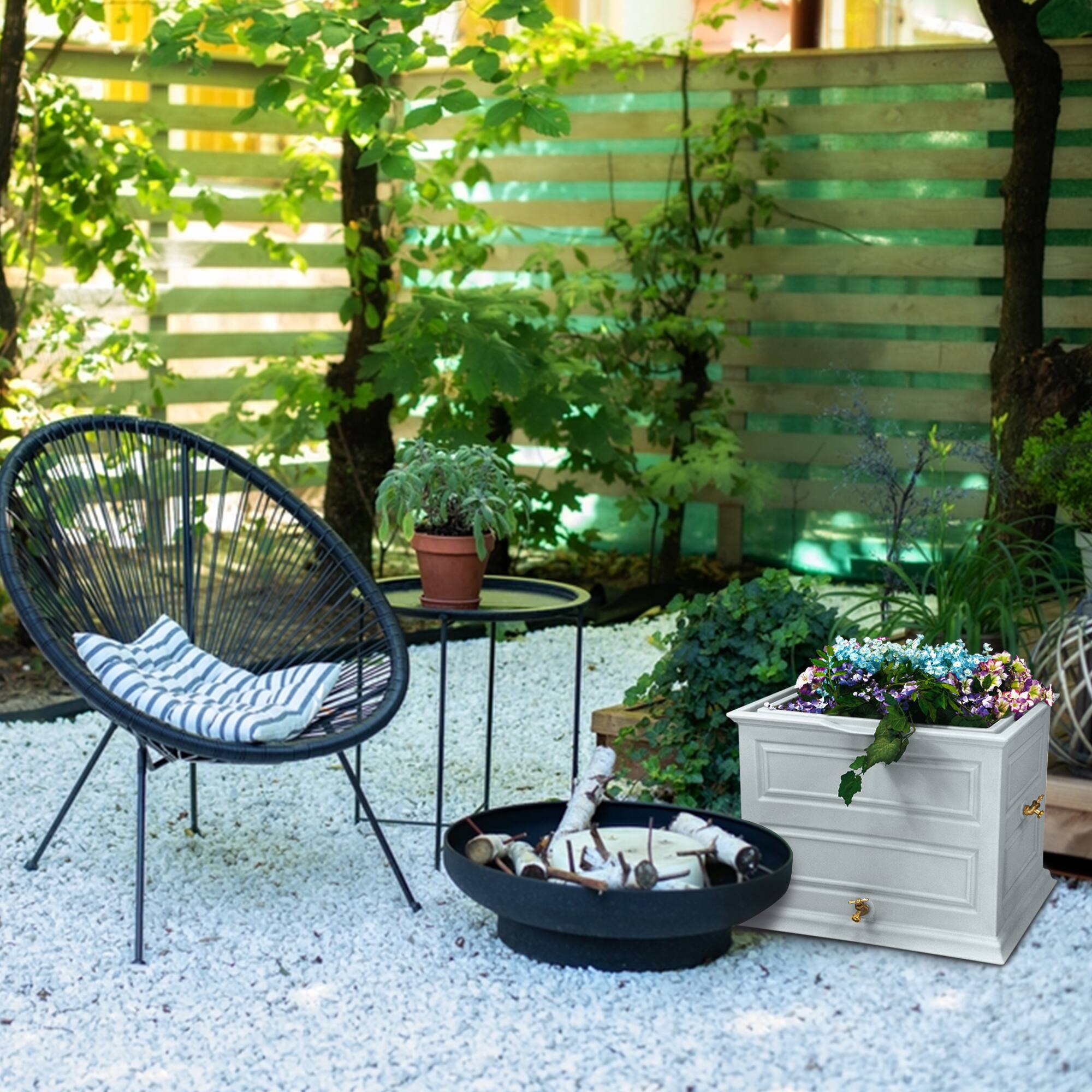 Alt View 4. Good Ideas - Good Ideas Savannah 42 Gallon Colonial Style Rain Barrel Planter w/Brass Spigots - Light gray.