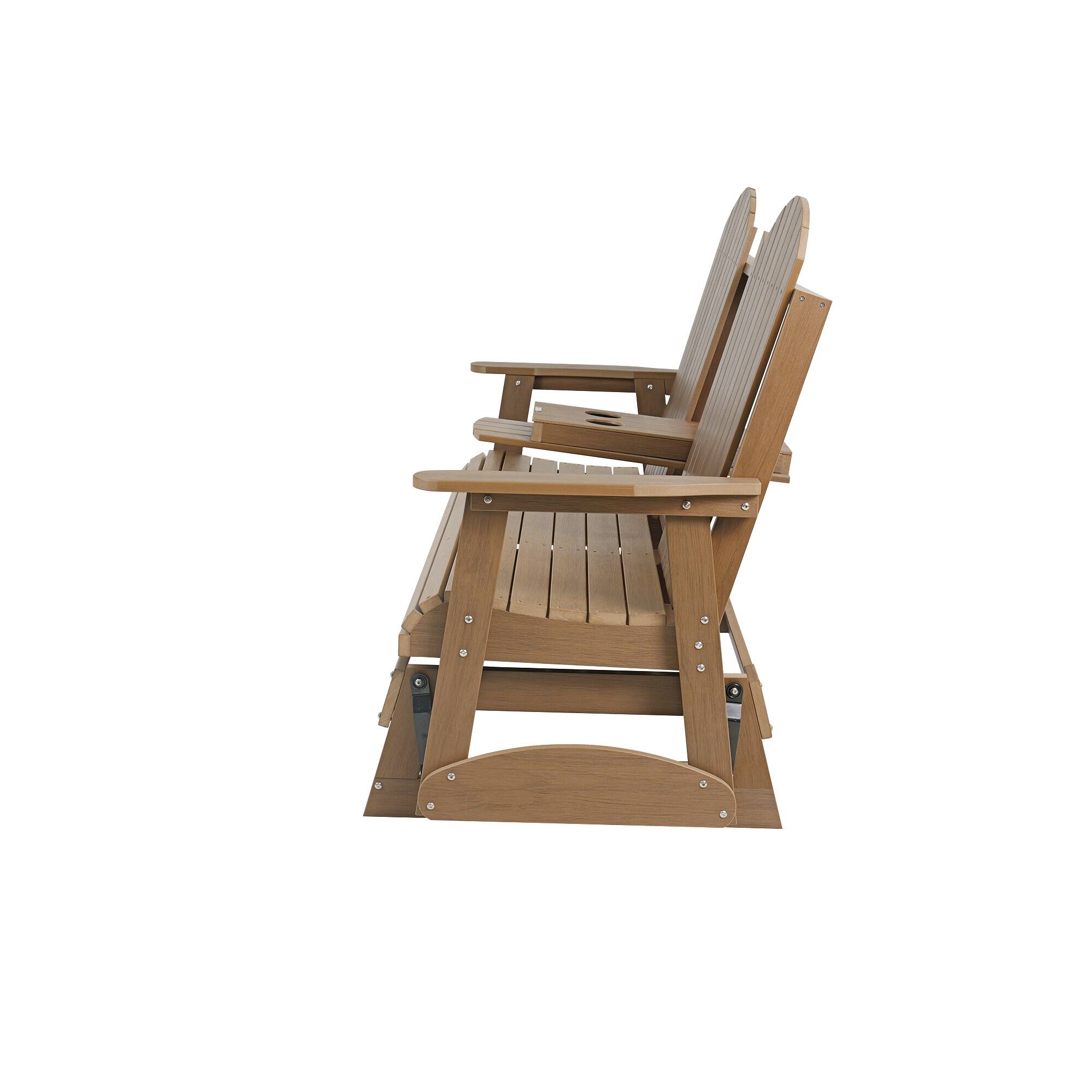 Alt View 5. Fortune Candy - HIPS Poly Lumber Outdoor Patio Glider w/Foldable Cupholders, 900 LB Capacity for Porch Yard Garden (3-Seat,Brown) - Brown.