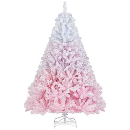 Front. Costway - Costway 6 FT Artificial Christmas Tree with 820 Branch Tips & Folding Metal Stand - Pink+White.