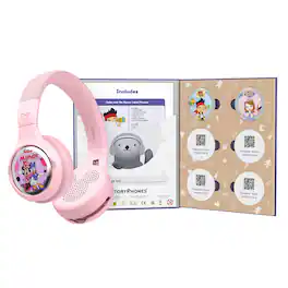 ONANOFF - StoryPhones Bluetooth Kids Folding On-Ear Storytelling Headphones with Mic, 20 Hours Play Time, Bundle - Pink