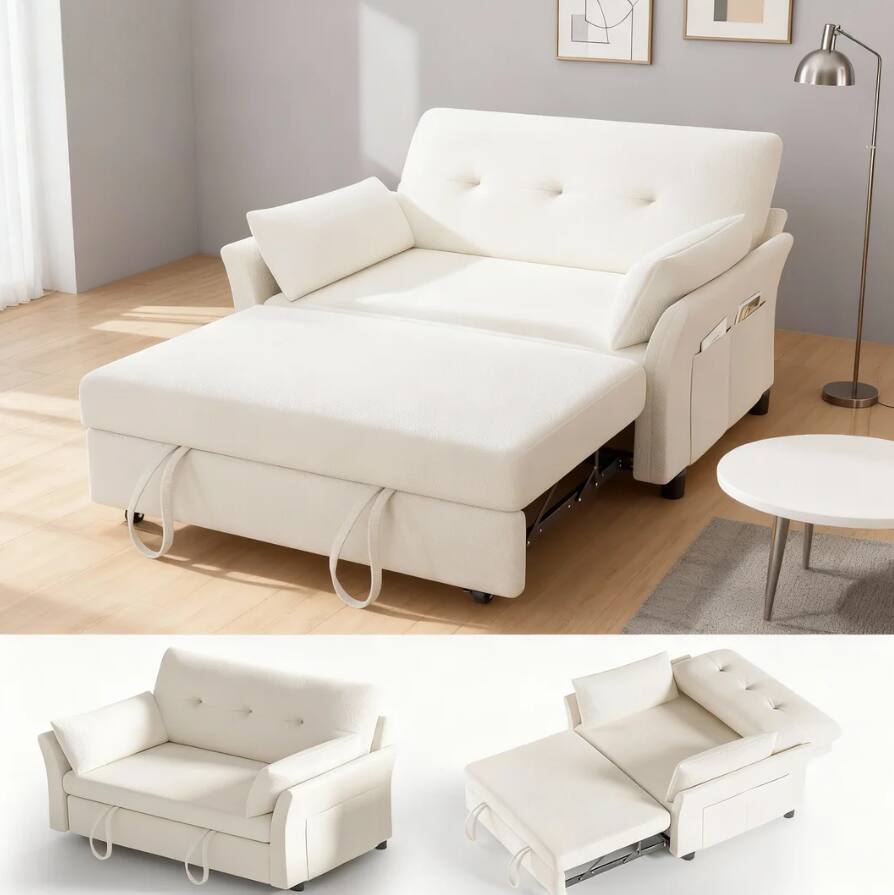 Dyonery - 3-in-1 Pull Out Sleeper Sofa with Reclining Backrest & Side Pocket, Tool-Free Assembly, Loveseat - Beige
