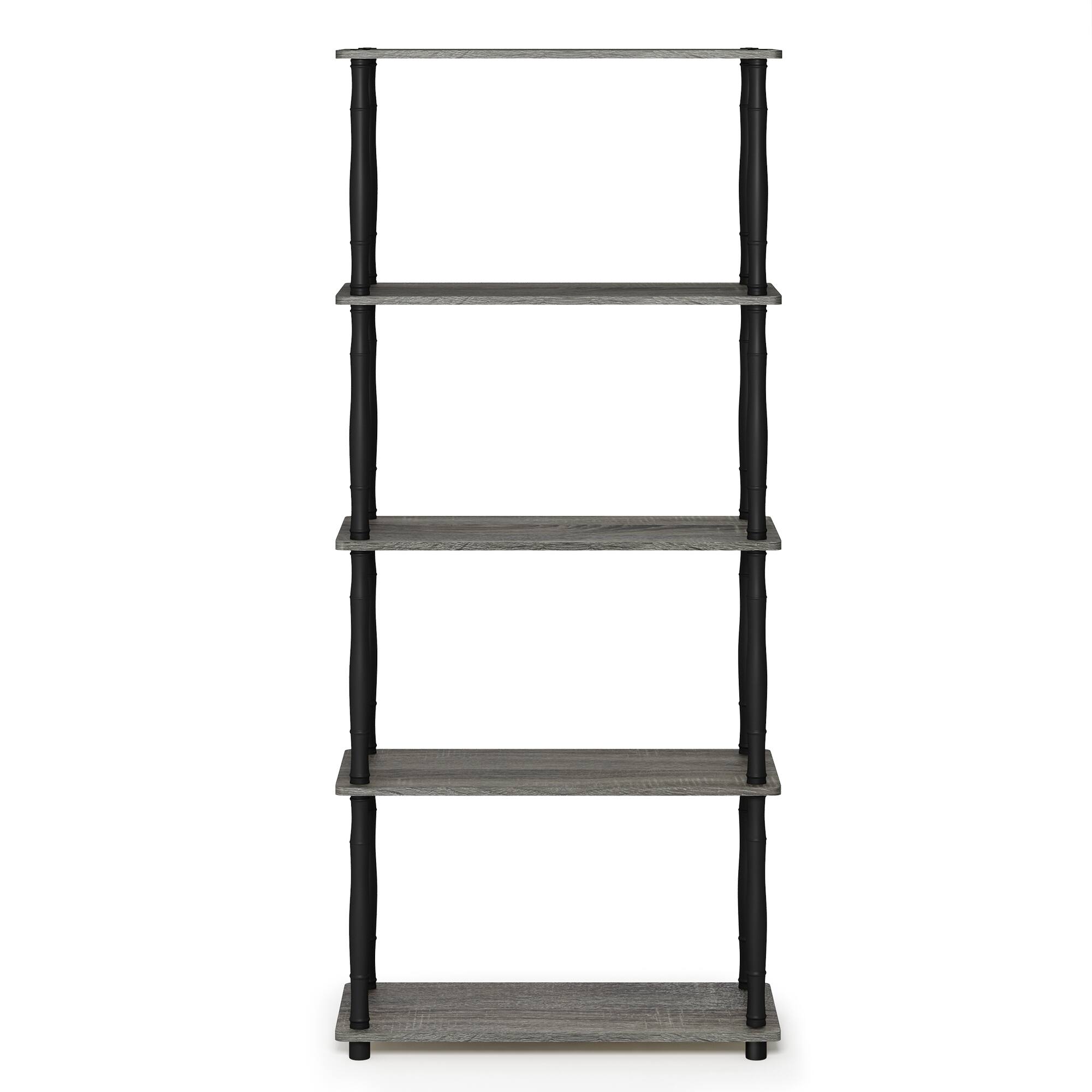 Alt View 2. Furinno - Turn-N-Tube 5-Tier Multipurpose Shelf Display Rack with Classic Tubes, French Oak/Black - French Oak/Black.