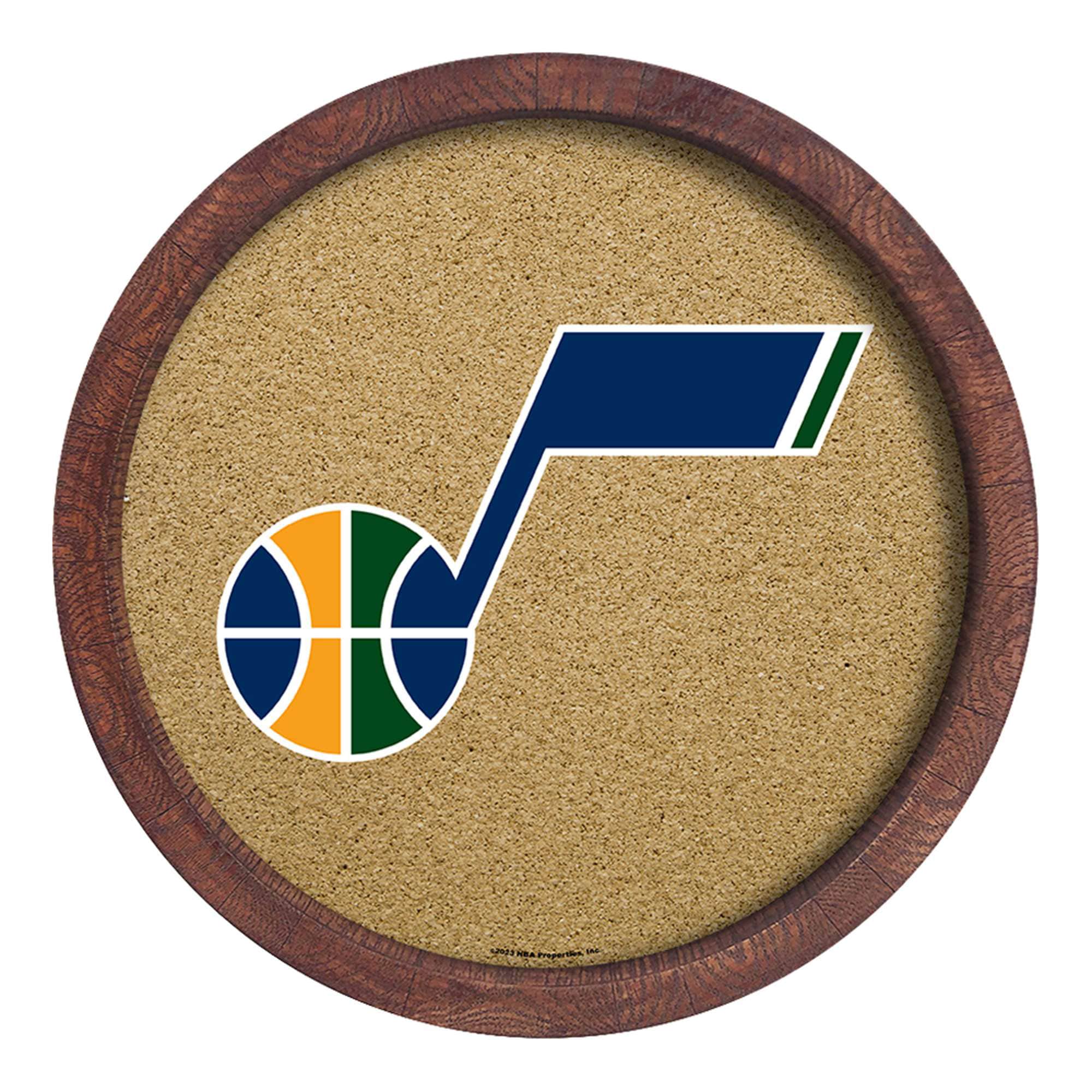 Utah Jazz 20.25'' Round Faux Barrel Framed Cork Board