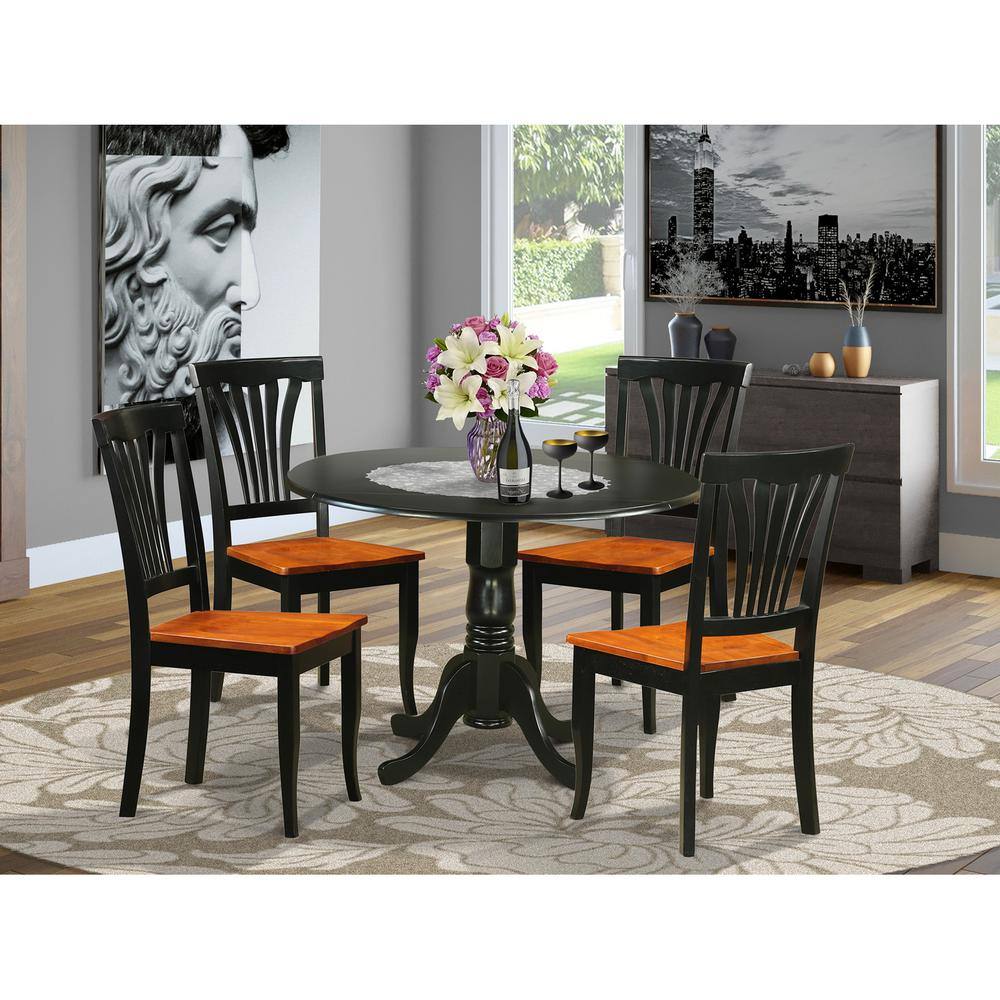 Back. East West Furniture - 5 PC Kitchen Table set-Dining Table and 4 Wooden Kitchen Chairs - Black.