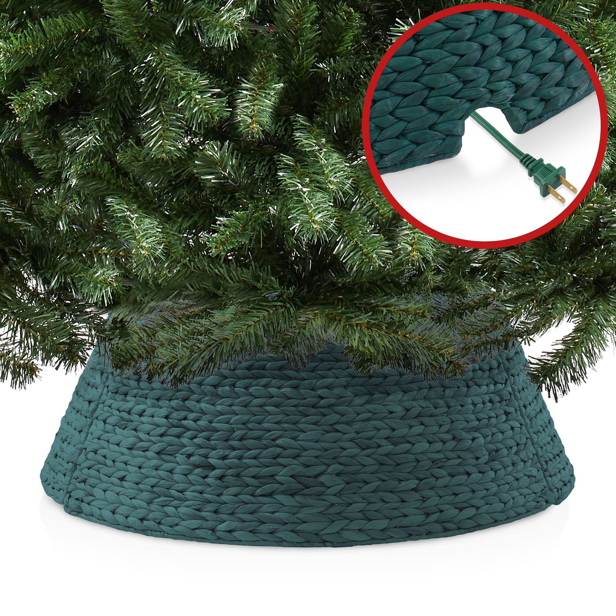 Alt View 3. Casafield - Water Hyacinth Christmas Tree Collar with Cord Cut Out - Green.