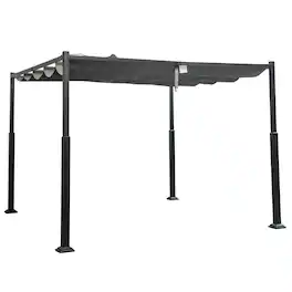 Costway - 10' x 10' Outdoor Pergola with Retractable Canopy Heavy-Duty Metal Columns - Grey,Black