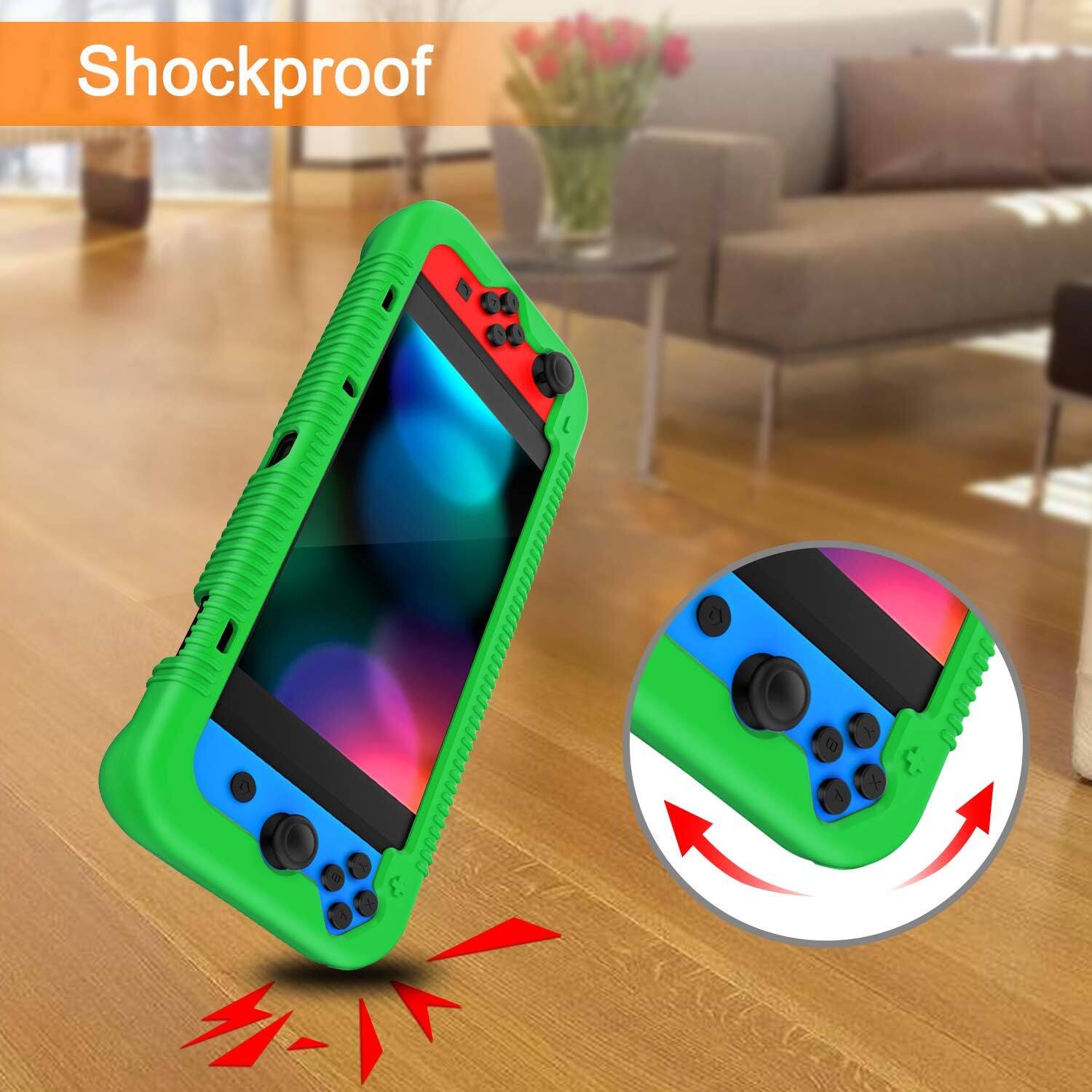 Alt View 2. Fintie - Soft Silicone Protective Case for Nintendo Switch 2017, Ergonomic Grip Design, Anti-Scratch & Shock-Absorption Grip Case - Green.