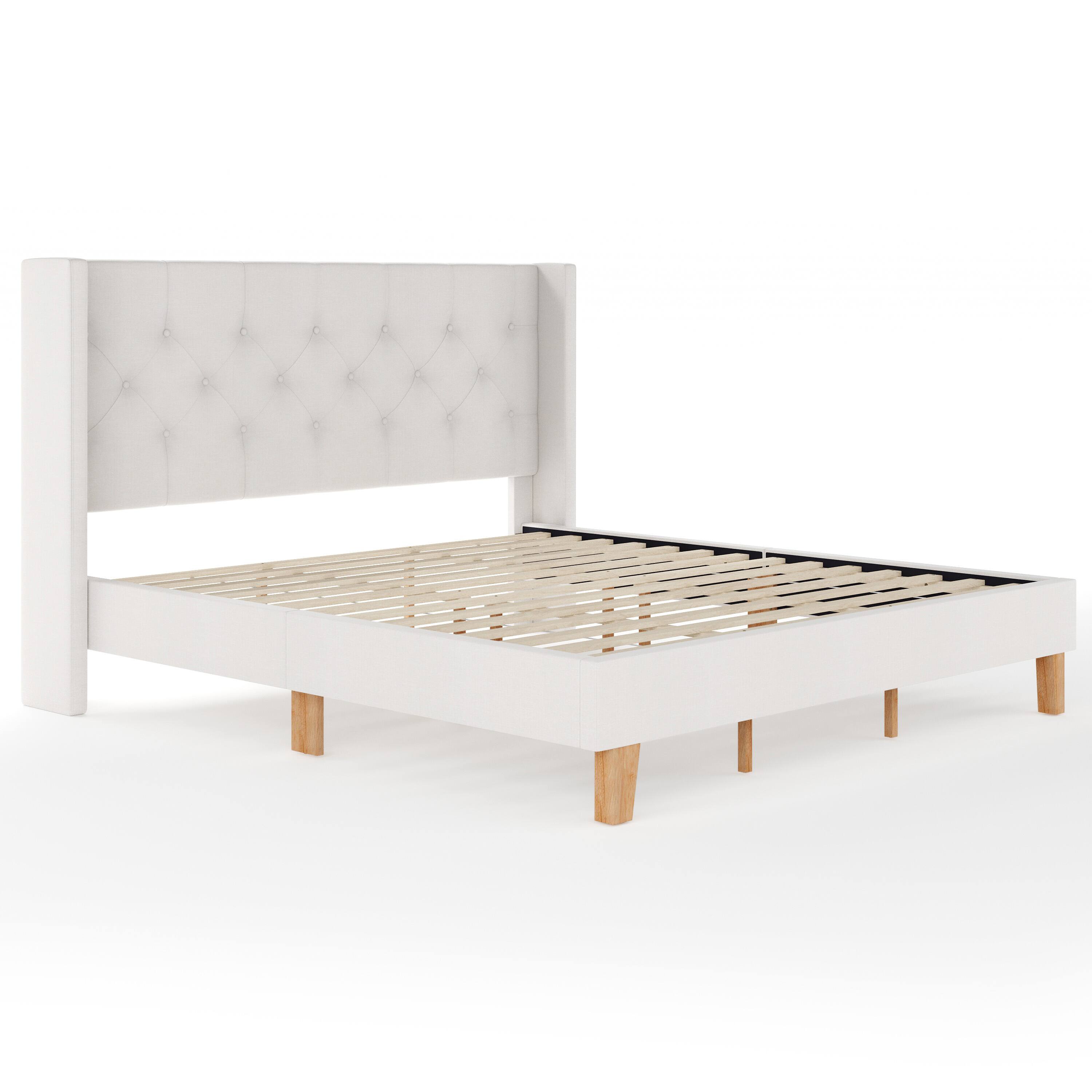 Alt View 1. Martha Stewart - Platform Bed with Tufted Wingback Headboard - White.