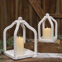 Angle. BreeBe - 2/Set Shabby Chic Beaded Lanterns - White.