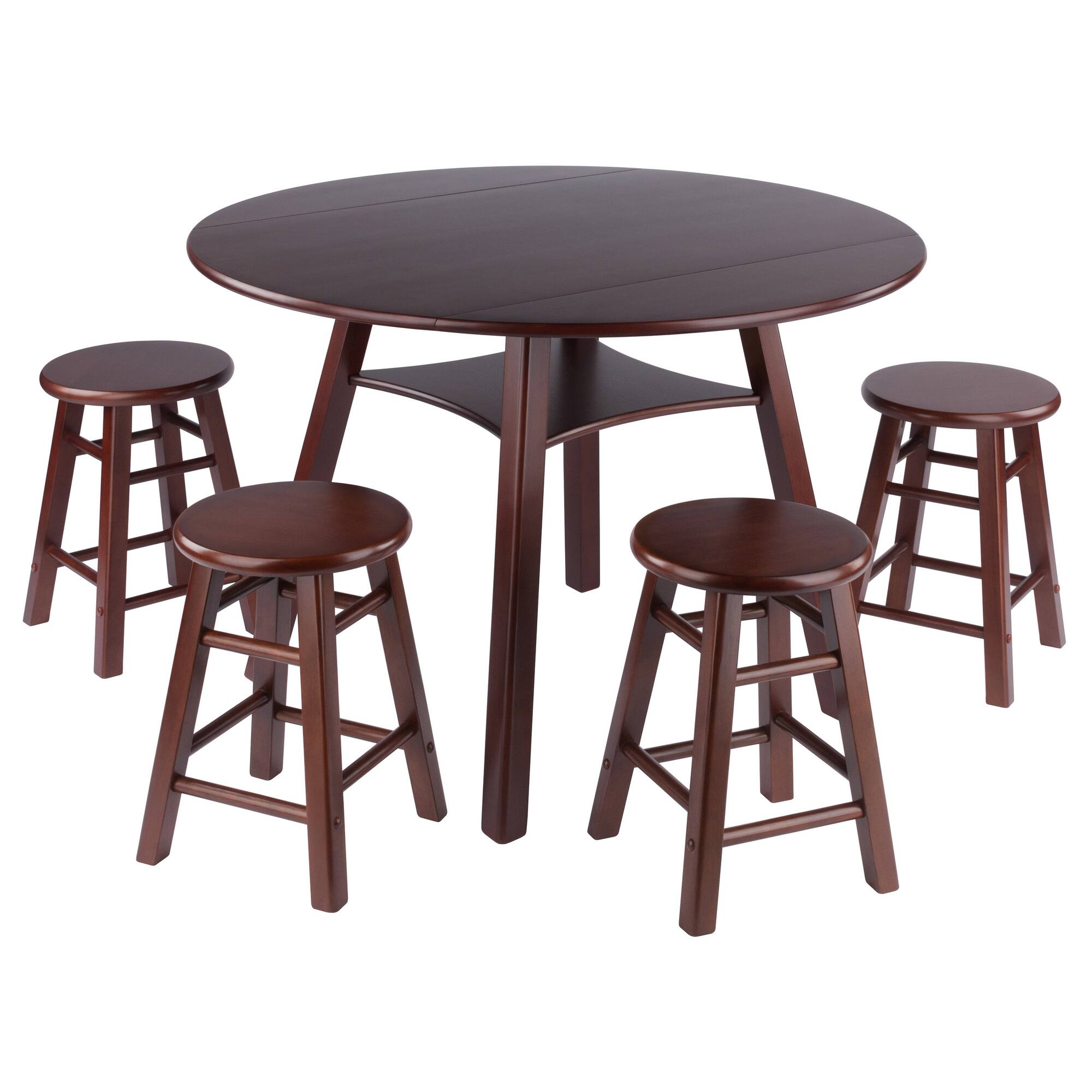 Front. Winsome Wood - Marbelle Table 5-Pc Drop Leaf Dining Table with 4 Element 18” Dining Stools - Walnut.