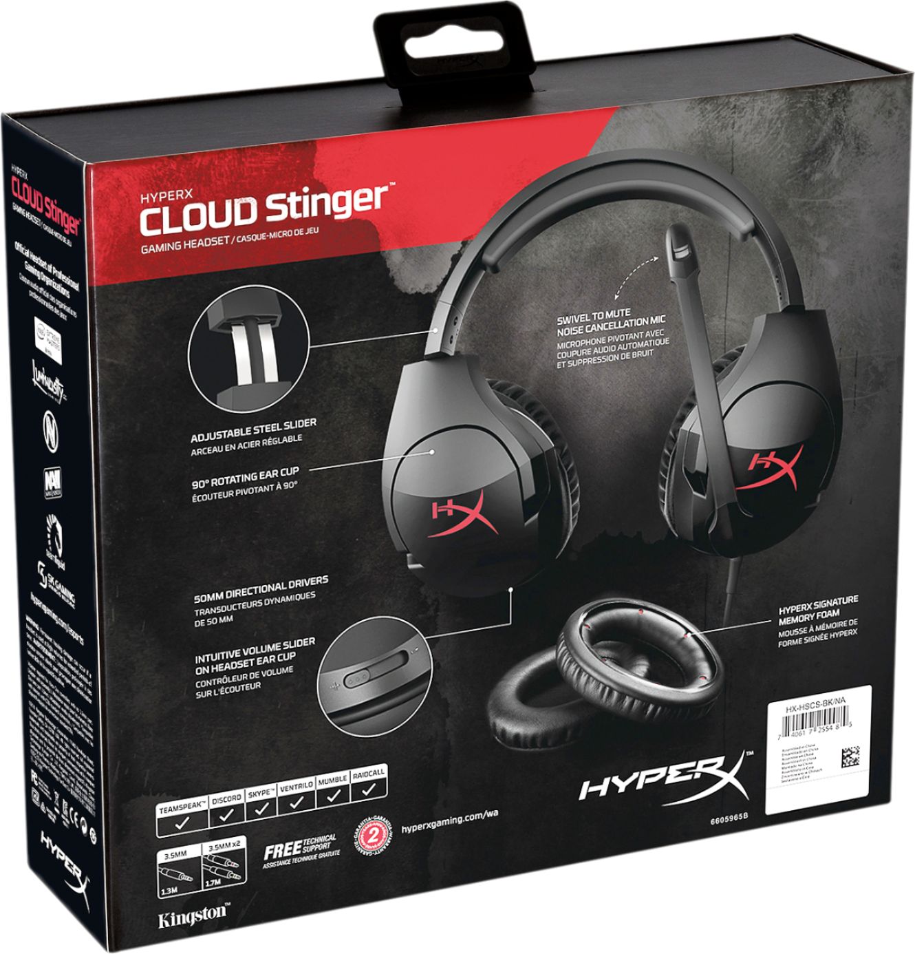Black HyperX HX-HSCS-BK//EM Cloud Stinger Gaming Headset for PC//Xbox//One//PS4//Wii U//Mobile