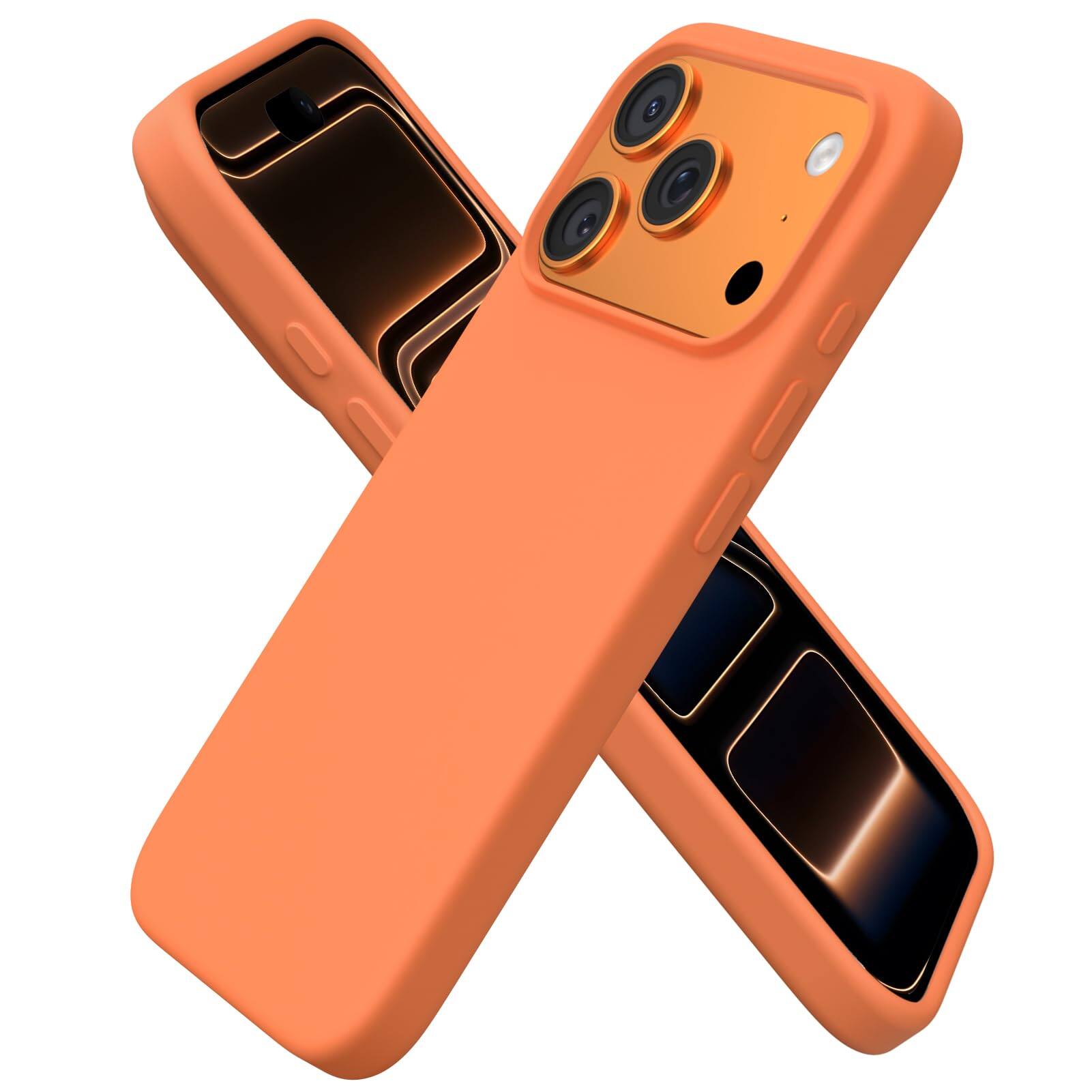 Alt View 1. Ornarto - ORNARTO Silicone for iPhone 17 Pro Case 6.3" in Orange Amour and Leather for AirPods 4 Case in Classic Orange - Orange.