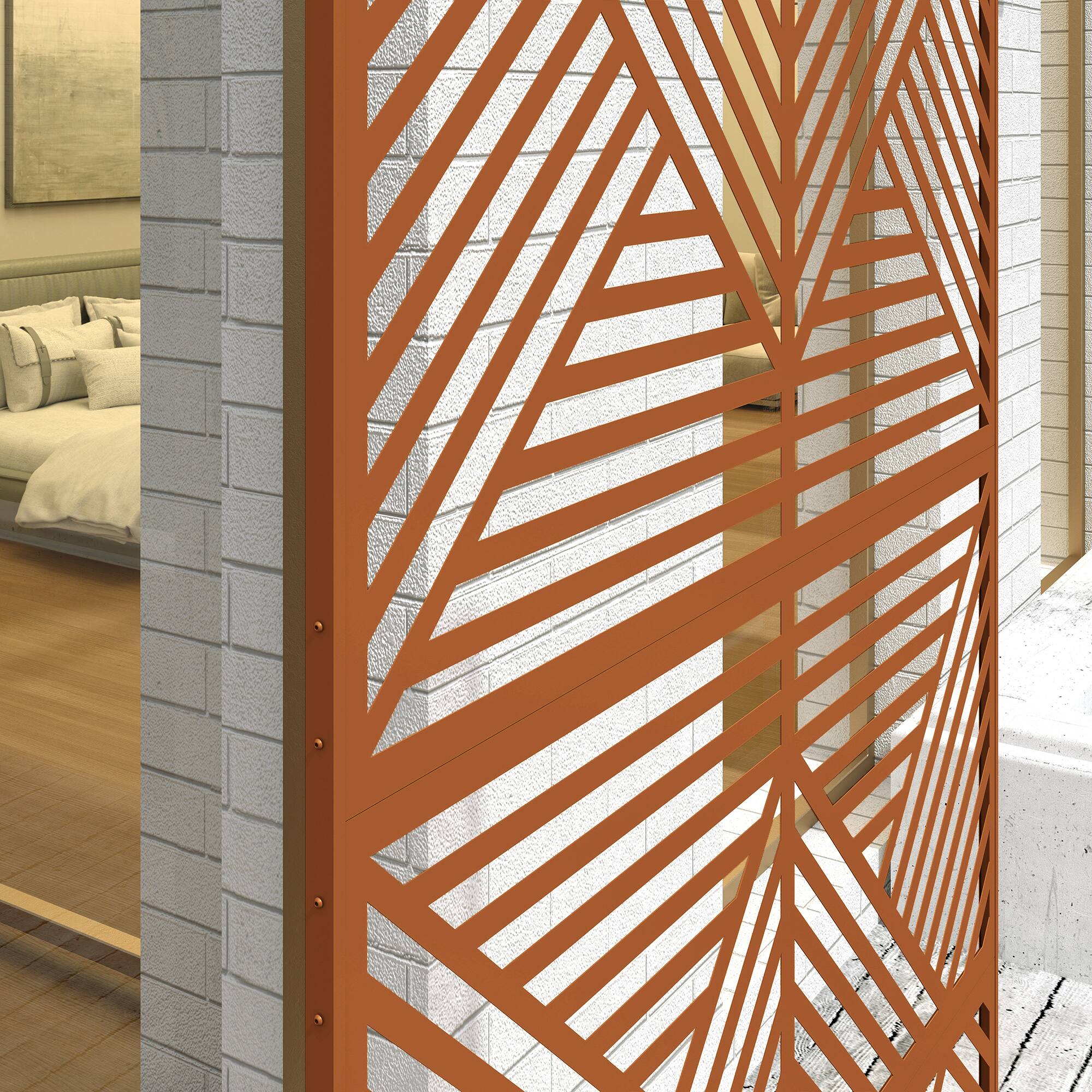 Alt View 8. Outsunny - Metal Outdoor Privacy Screen, 78" H x 48" W Decorative Privacy Fence Screen, Freestanding Outdoor Divider with Stand - Brown/Rhombus.