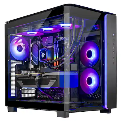 Front. Skytech Gaming - Skytech KING95 - AMD Ryzen 7 7800X3D, NVIDIA GeForce RTX 5070 Ti, 32GB 6000 MHz DDR5 RAM, 850W GOLD A3 PSU - Black.