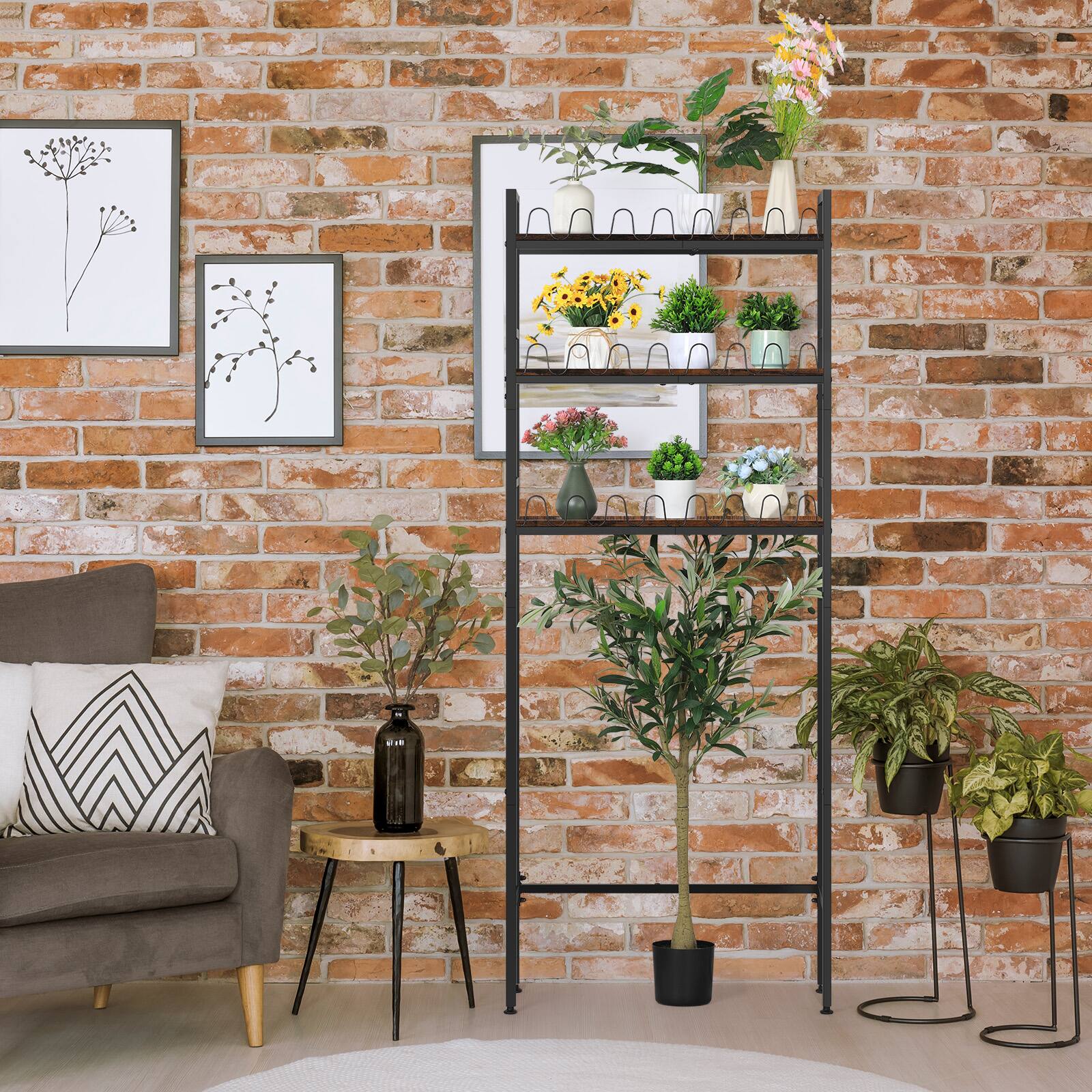 Alt View 4. Oumilen - 3-Tier Over-The-Toilet Storage Shelf, Metal Bathroom Organizer with Anti-Fall Fence and Adjustable Feet - Brown.
