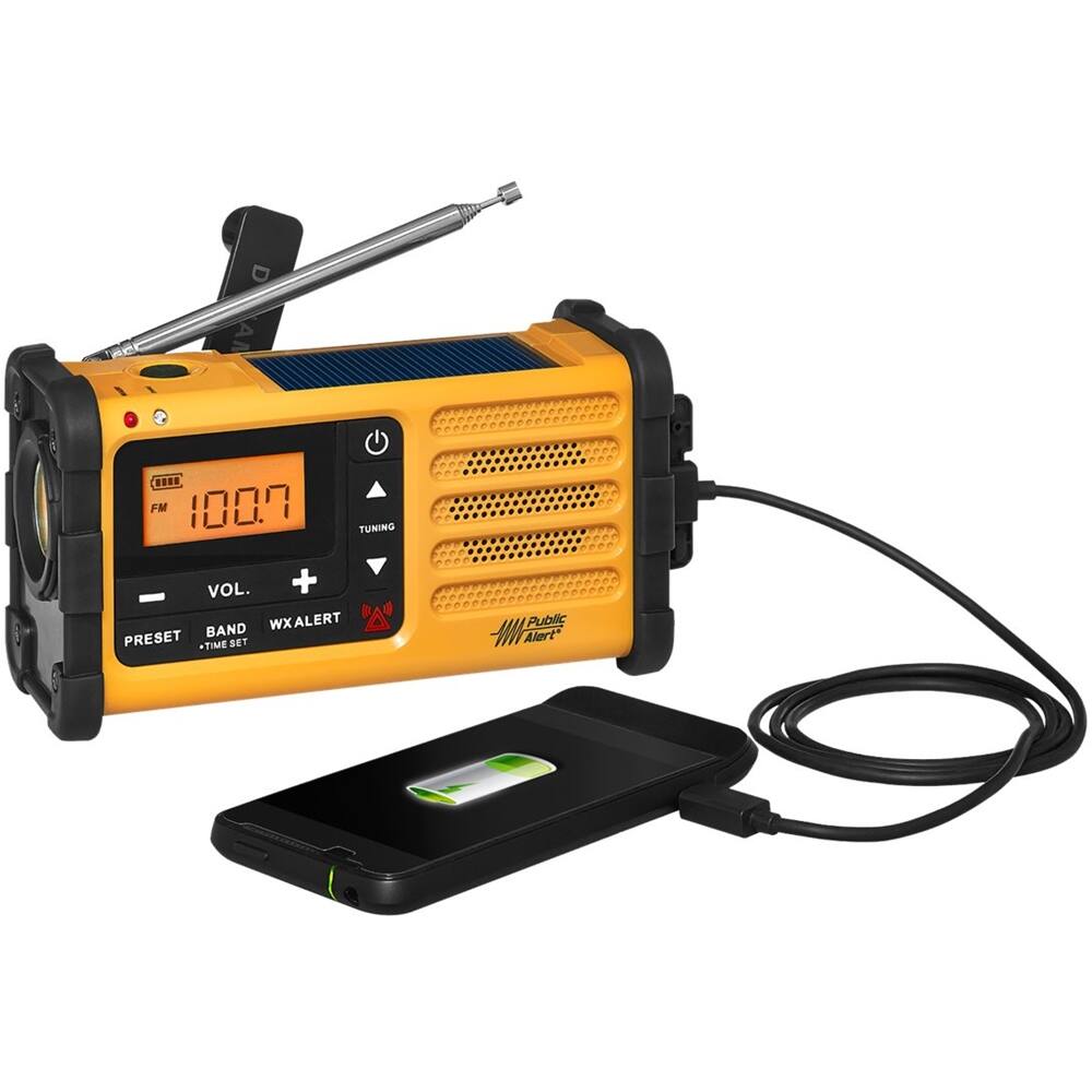 Left. Sangean - Portable AM/FM/Weather Radio - Yellow.