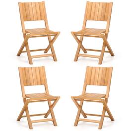 Costway - 4 PCS Folding Patio Chairs with Inclined Backrest Teak Wood Outdoor Dining Chairs - Natural