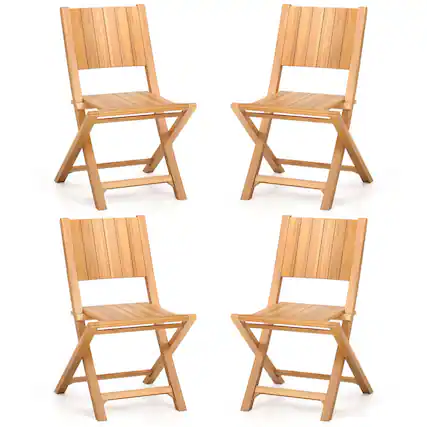 Front. Costway - Costway 4 PCS Folding Patio Chairs with Inclined Backrest Teak Wood Outdoor Dining Chairs - Natural.